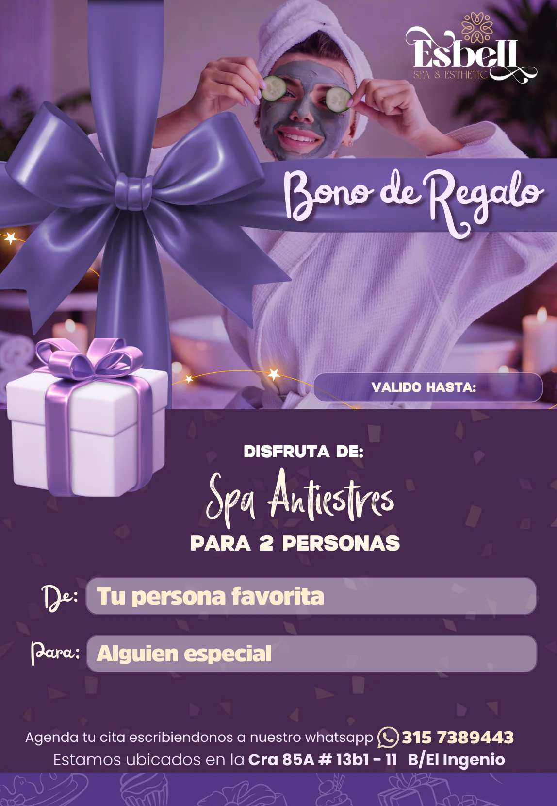 Bono de regalo oficial de Esbell Spa & Esthetic para Spa Antiestrés de dos personas